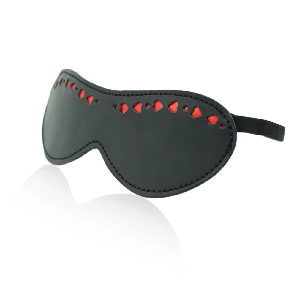 NWT Black Leather Eye Mask with Red Heart Accents